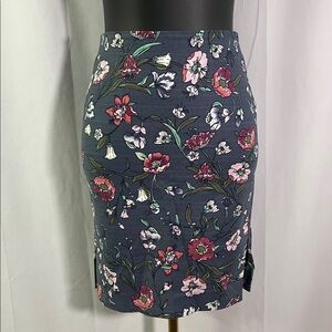 LOFT Slate Gray Multicolor Floral Print Textured Pencil Skirt